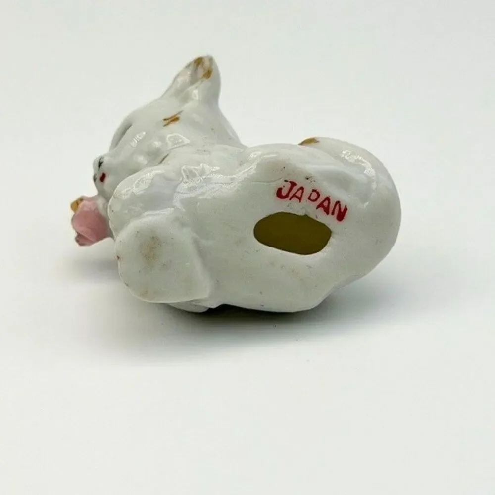 Set of 2 Porcelain White Persian Cat Figurines Pink Rose Gold Trim Japan 2